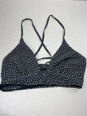 Free People Navy and White Smocked Heart Cropped Tank Sz XS